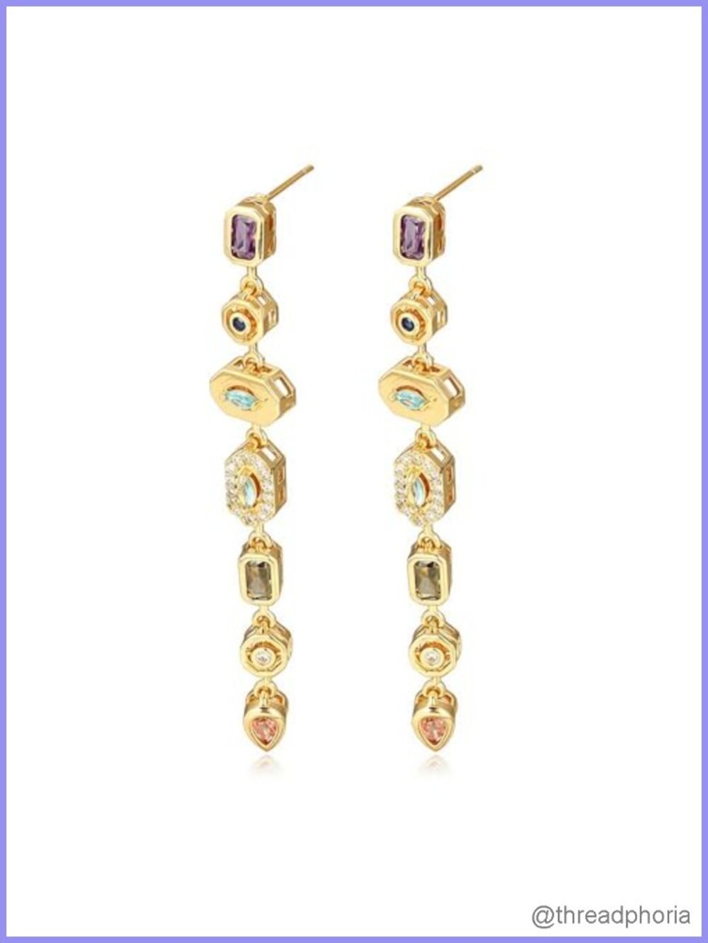 Chakra Inspired Multi-Gem Drop Dangle Earrings Gold Plated Boho